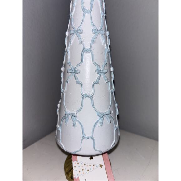 Cupcakes & Cashmere White Christmas Tree With Baby Blue Bow Garland Bows 12” NEW - Picture 2 of 4